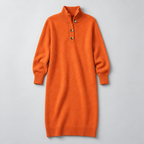 Midi Knit Dress – Mock Neck Long Sleeve Relaxed Fit