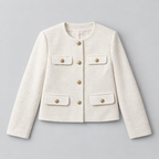 Cropped Tweed Blazer – Collarless Gold-Button Jacket