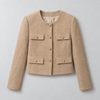Cropped Tweed Blazer – Collarless Gold-Button Jacket
