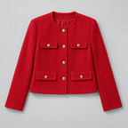 Cropped Tweed Blazer – Collarless Gold-Button Jacket