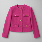 Cropped Tweed Blazer – Collarless Gold-Button Jacket