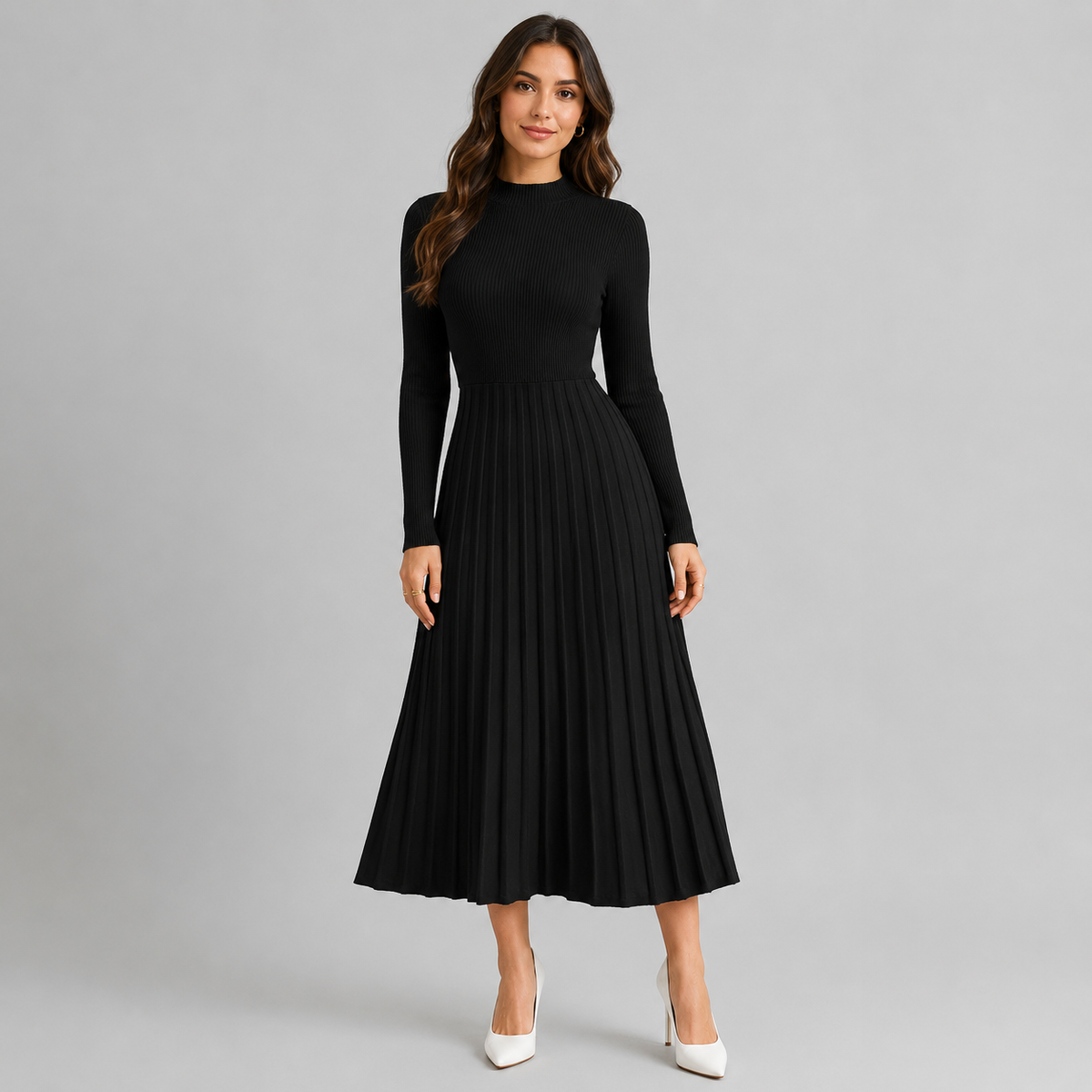 Midi Dress – Women's Knit Bodycon Long Sleeve Dress