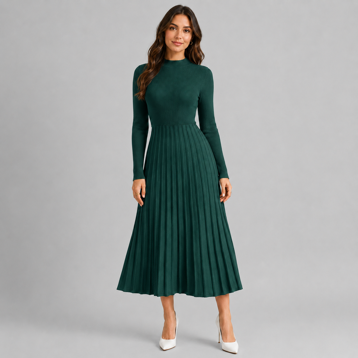 Midi Dress – Women's Knit Bodycon Long Sleeve Dress