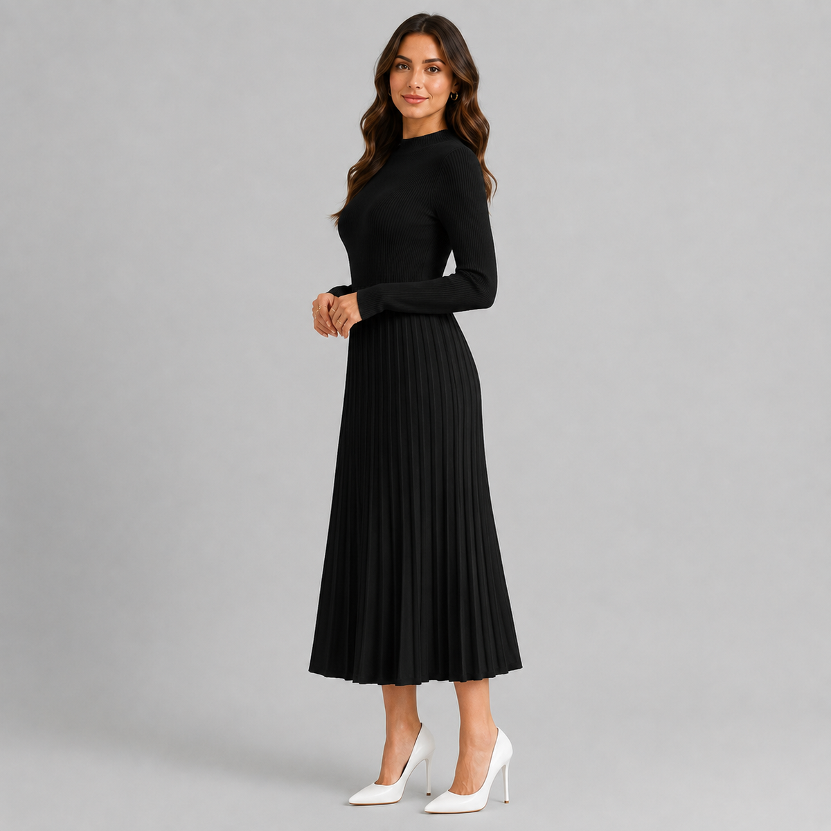 Midi Dress – Women's Knit Bodycon Long Sleeve Dress