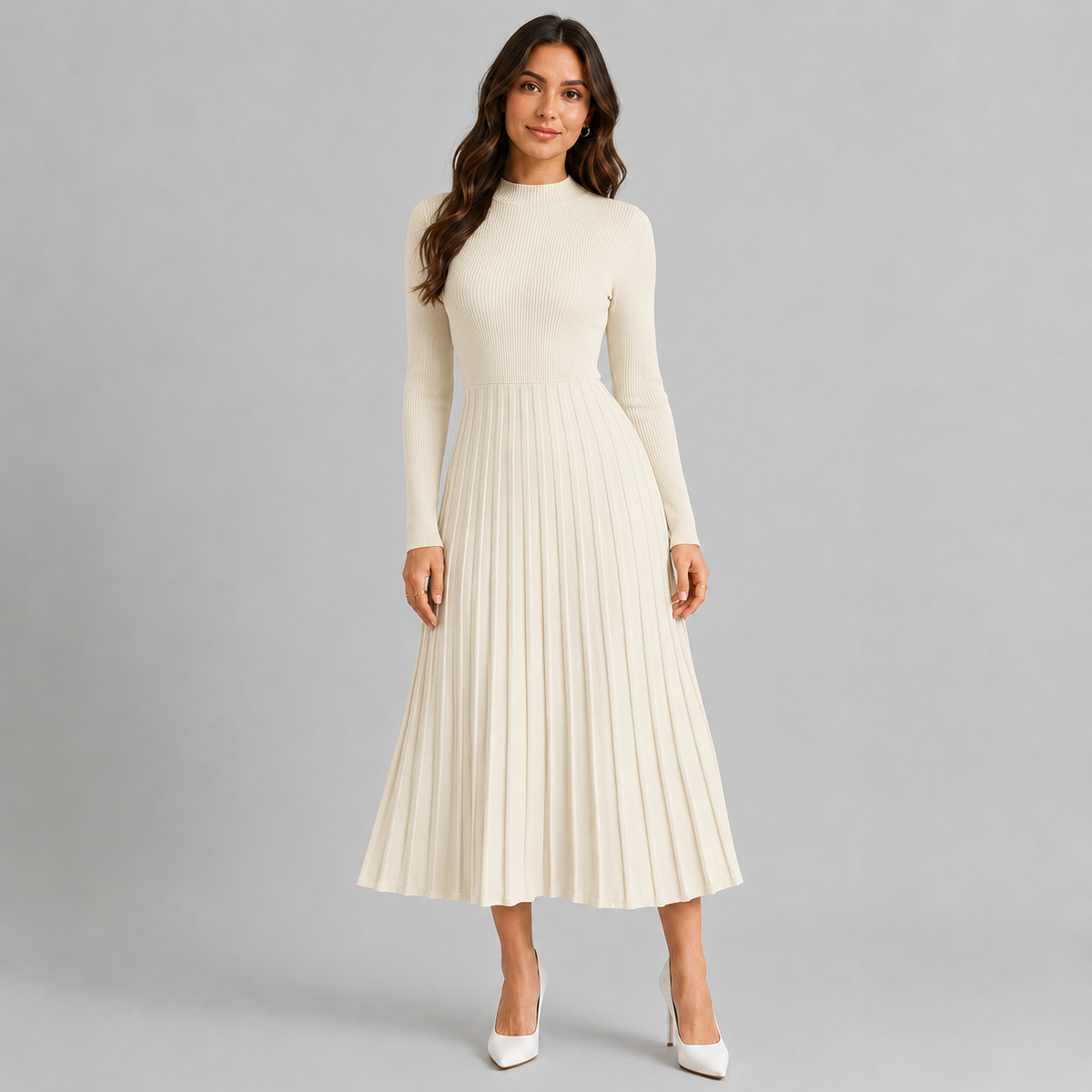 Midi Dress – Women's Knit Bodycon Long Sleeve Dress