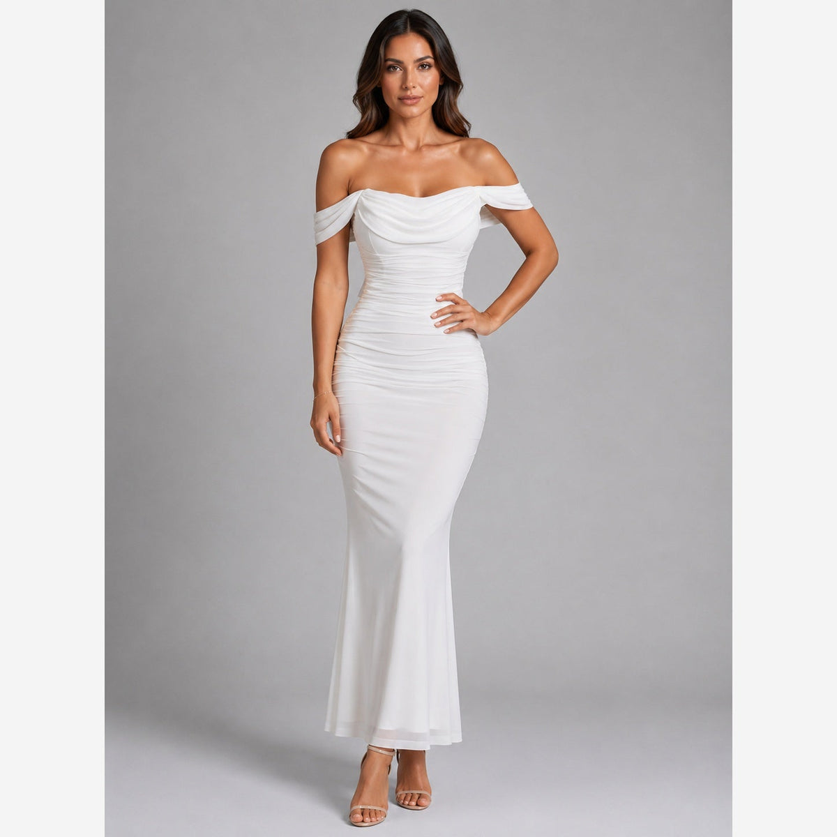 Off-Shoulder Ruched Maxi Dress