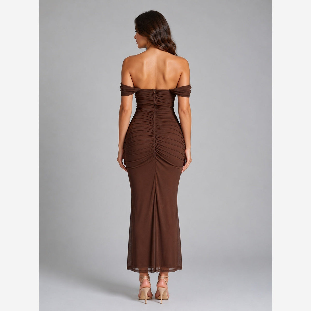 Off-Shoulder Ruched Maxi Dress