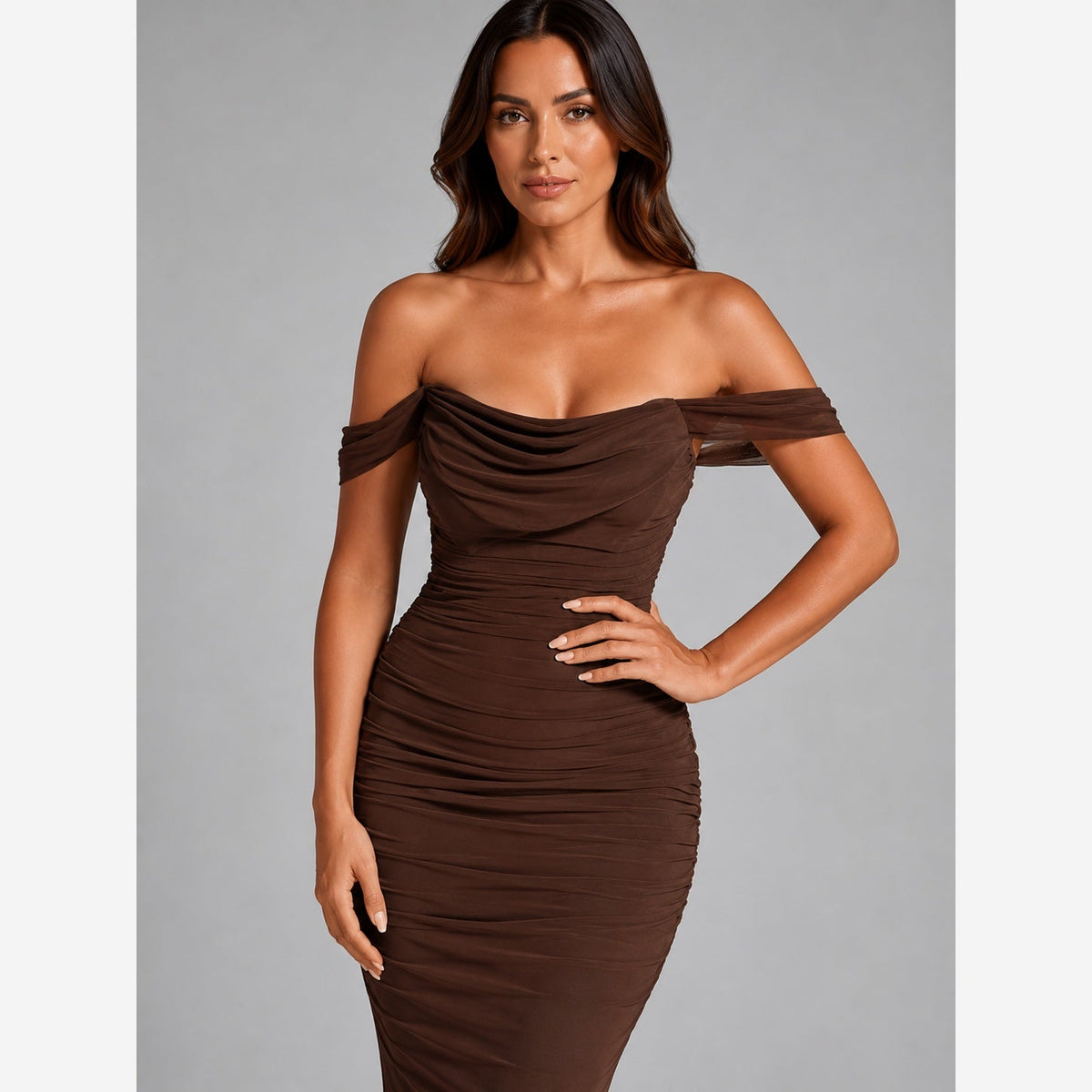 Off-Shoulder Ruched Maxi Dress