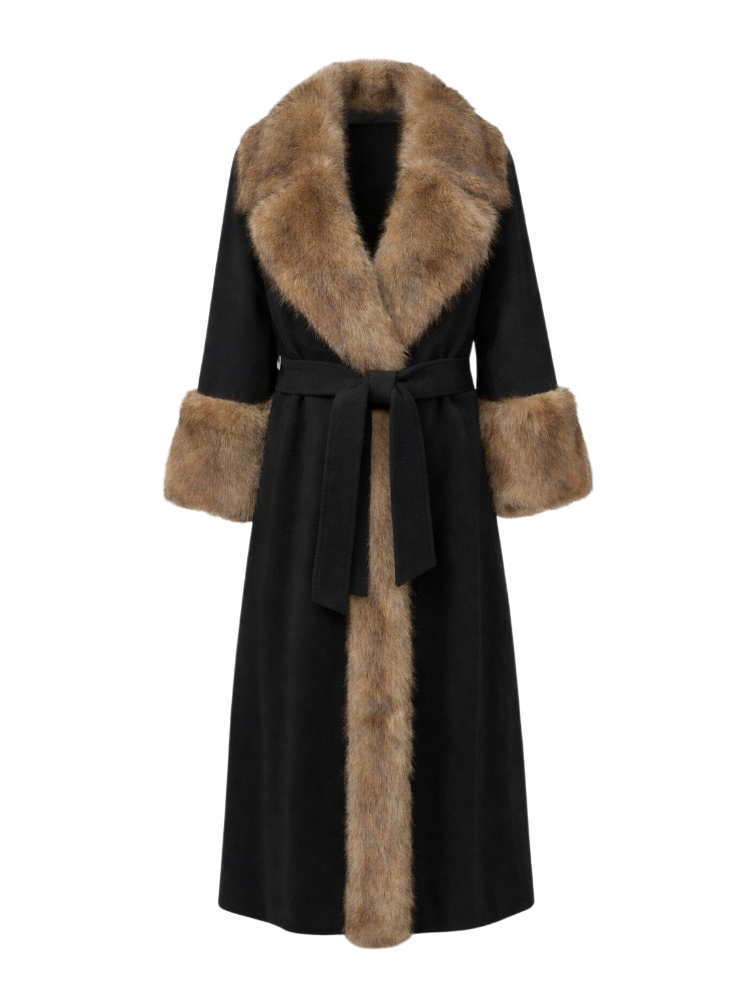 Aurelia – Faux Fur Trim Long Coat